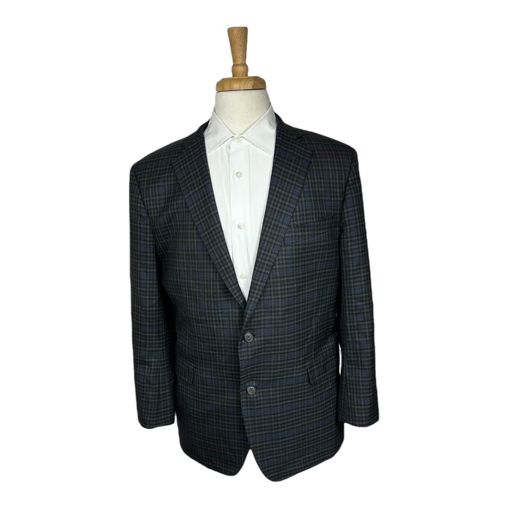 Brooks Brothers Recent Saxxon Wool Gray Blue Check Mens Blazer Size 42R